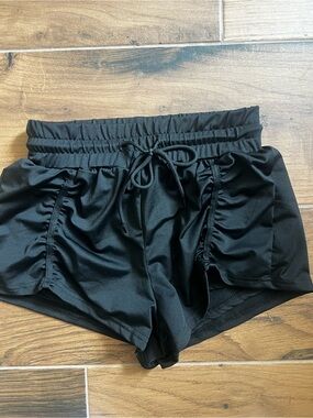 SHEIN Black Ruched Athletic Running Drawstring Shorts Women